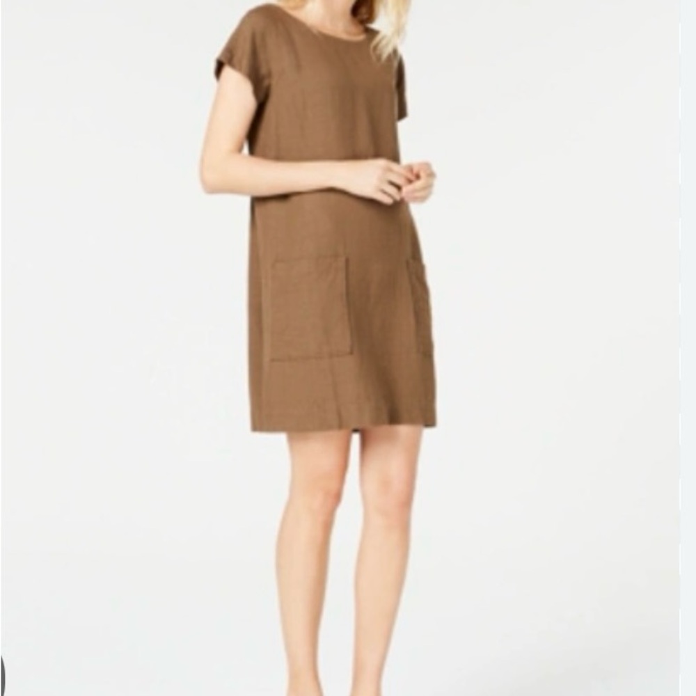 Eileen Fisher Organic Linen Tencel Crepe Dress SZ Large, NWT